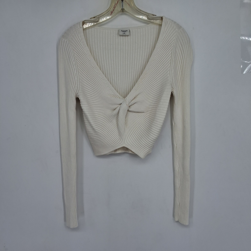 Abercrombie & Fitch XS Cream Ribbed V-Neck SWEATER